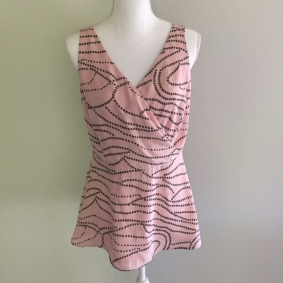 CAbi Tops - CAbi Pink Sleeveless Wrap V-Neck Tank with Curved Dot Print